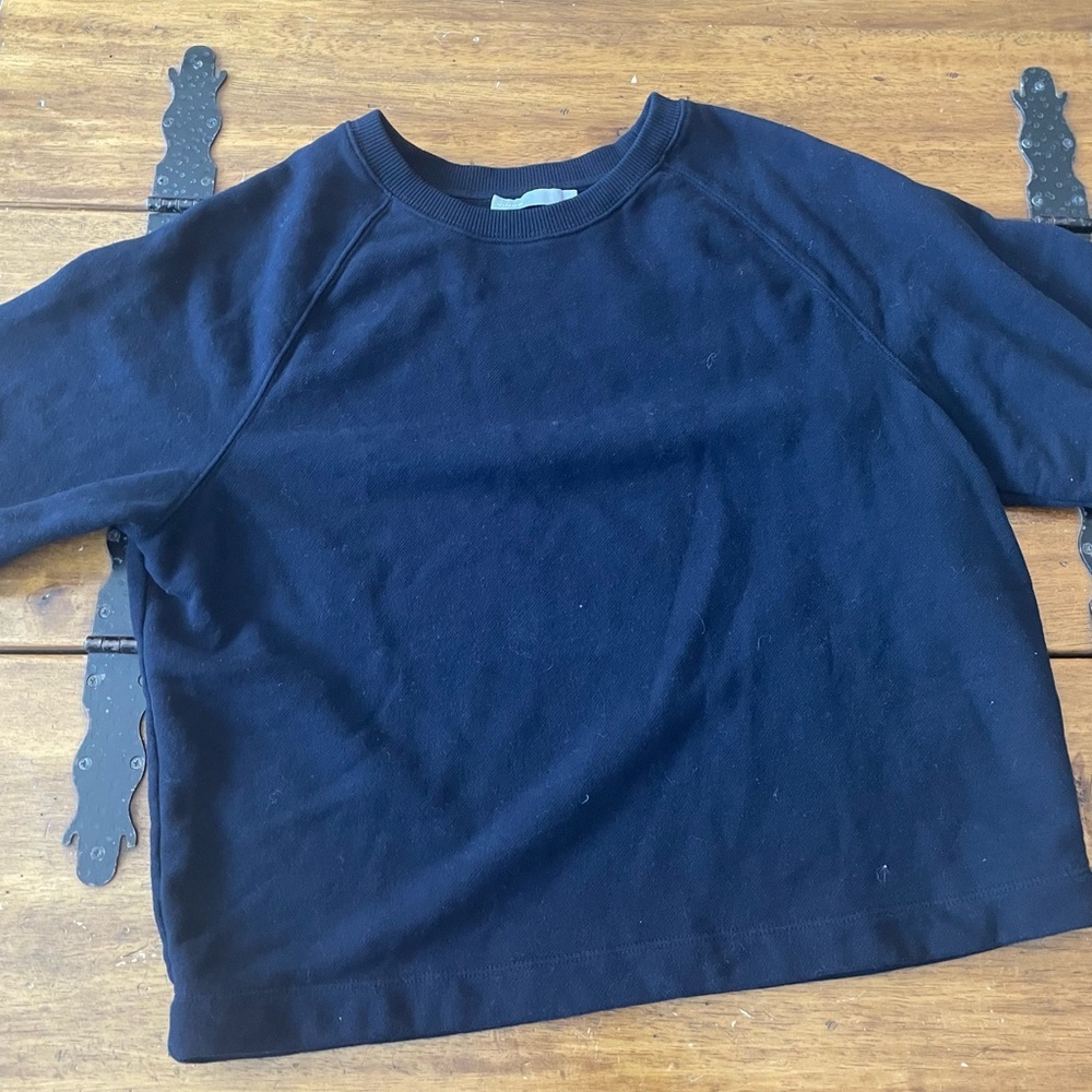 Vince Women's Size Small S Sweatshirt Boxy French Terry Short Sleeve Top Blue